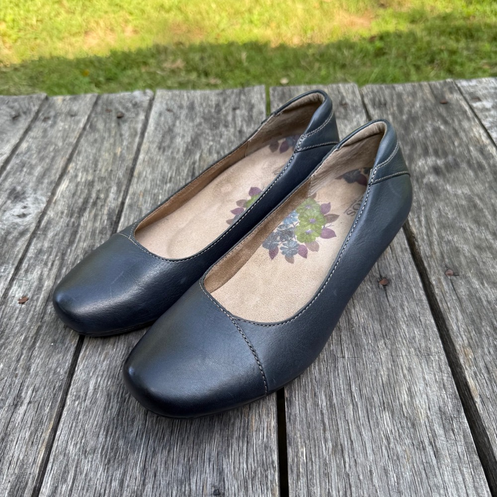 Taos Debut Navy Blue Leather Comfort Pumps DEB-13600 Low Block Heel Shoes 8 39